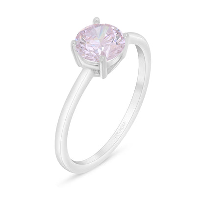Sterling Silver 925 Ring Rhodium Plated Embedded With Pink Zircon