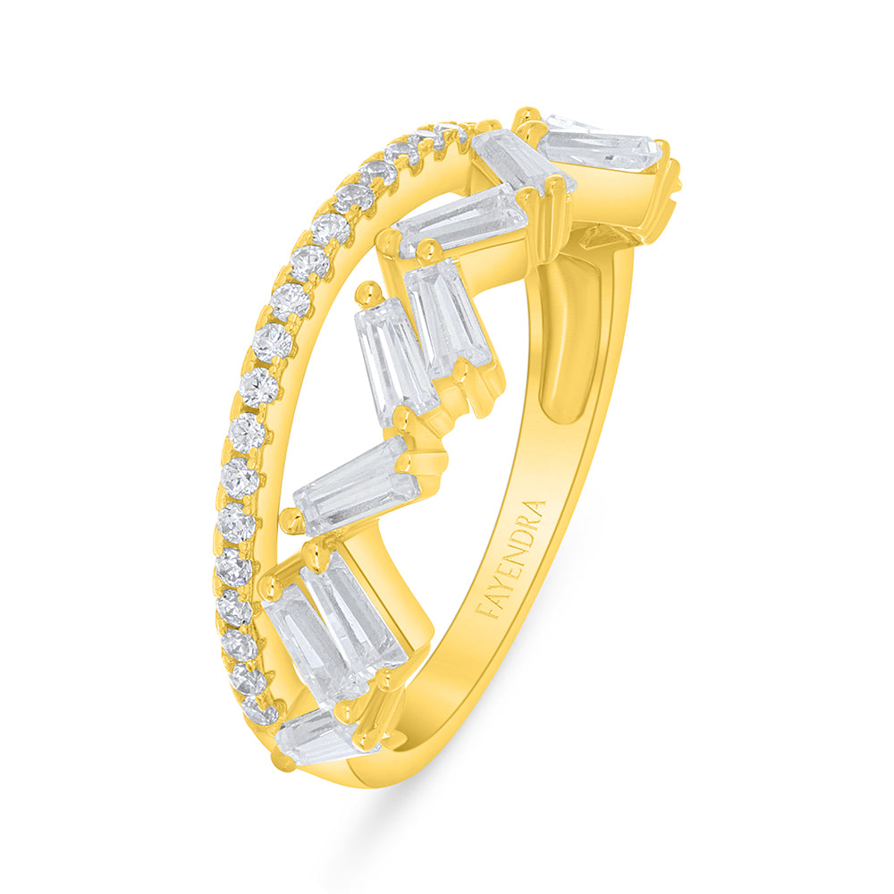 Sterling Silver 925 Ring Golden Plated Embedded With White Zircon