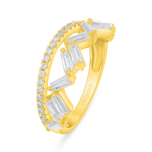 Sterling Silver 925 Ring Golden Plated Embedded With White Zircon