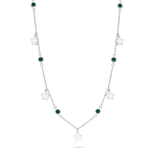 Sterling Silver 925 Necklace Rhodium Plated Embedded With Emerald Zircon And White Zircon