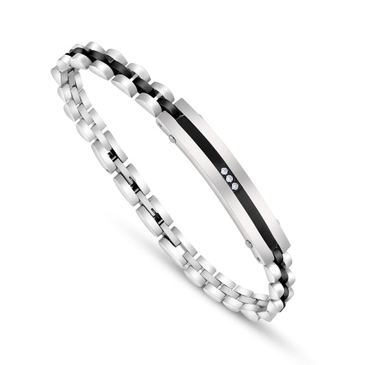 Stainless Steel 316L And 304 L Bracelet, Silver And Black Color And White Zircon For Men