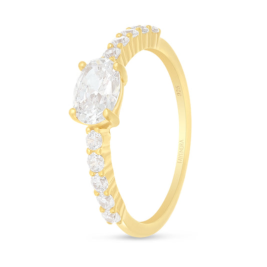 Sterling Silver 925 Ring Golden Plated Embedded With White Zircon