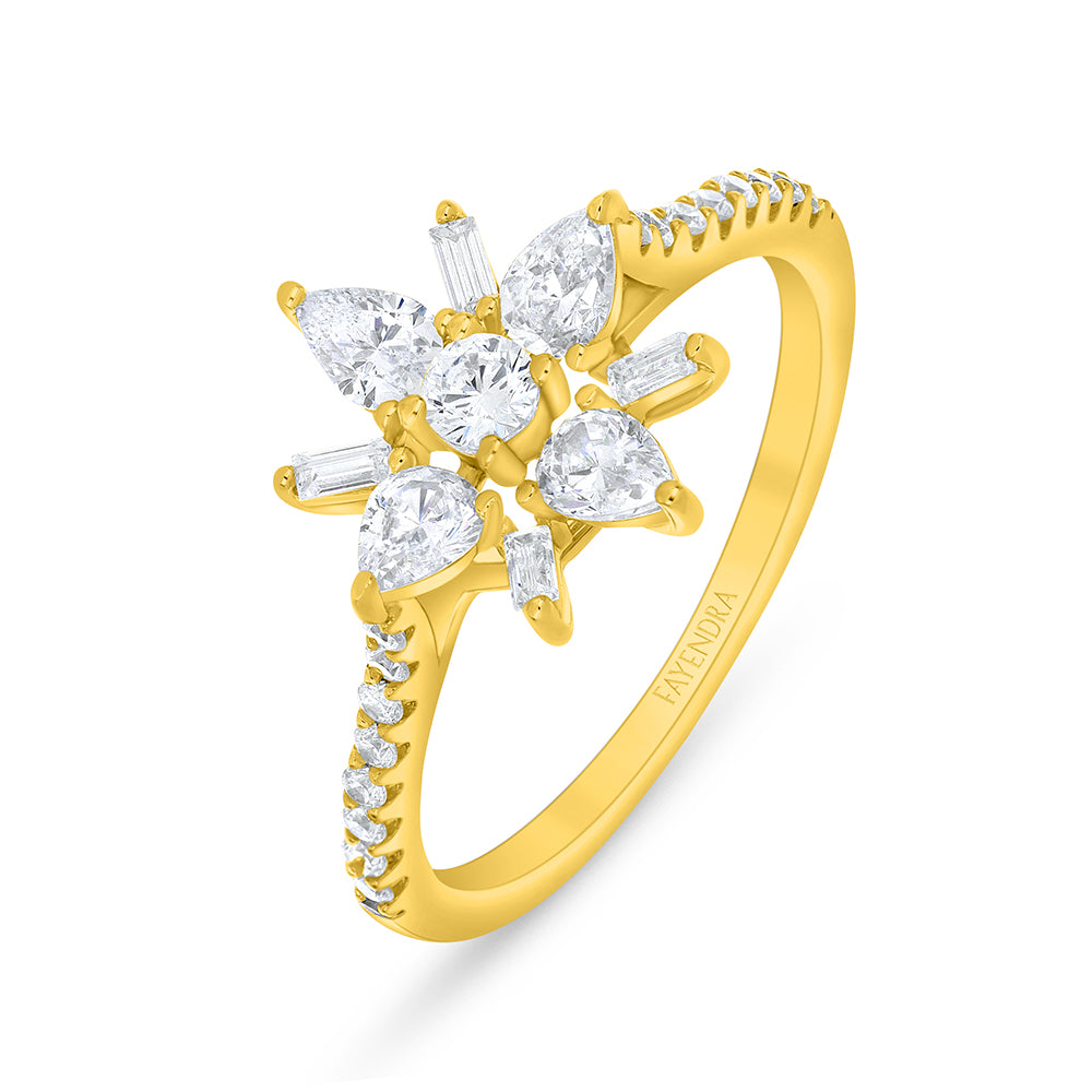Sterling Silver 925 Ring Golden Plated Embedded With White Zircon