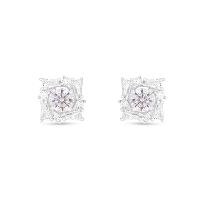 Sterling Silver 925 Earring Rhodium Plated Embedded With Pink Zircon And White Zircon