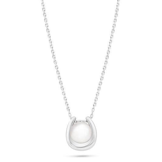 Sterling Silver 925 Necklace Rhodium Plated Embedded With Natural White Pearl