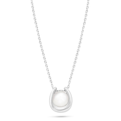 Sterling Silver 925 Necklace Rhodium Plated Embedded With Natural White Pearl
