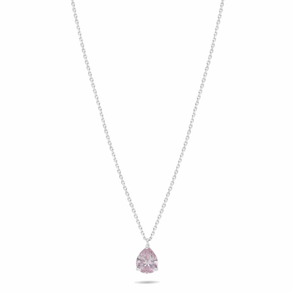 Sterling Silver 925 Necklace Rhodium Plated Embedded With Pink Zircon