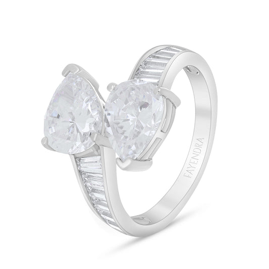 Sterling Silver 925 Ring Rhodium Plated Embedded With White Zircon