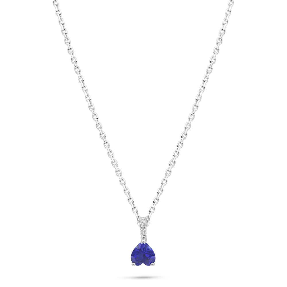 Sterling Silver 925 Necklace Rhodium Plated Embedded With Sapphire Corundum And White Zircon