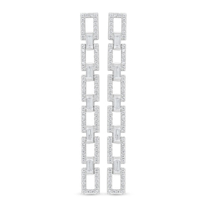 Sterling Silver 925 Earring Rhodium Plated Embedded With White Zircon