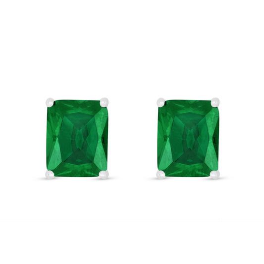 Sterling Silver 925 Earring Rhodium Plated Embedded With Emerald Zircon