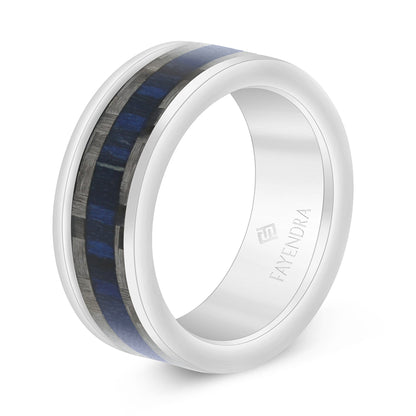 Tungsten Carbide Wedding Ring Silver Plated And Blue And  GreyColor For Men