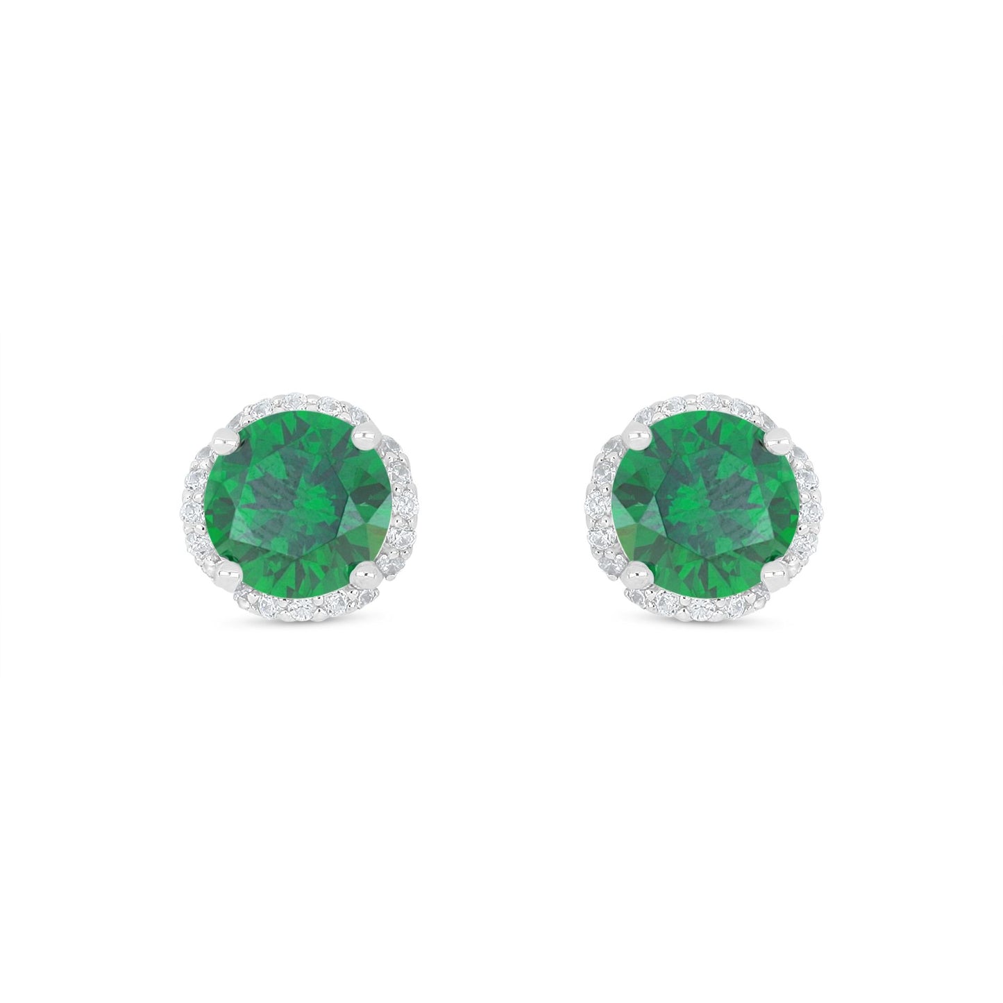 Sterling Silver 925 Earring Rhodium Plated Embedded With Emerald Zircon And White Zircon