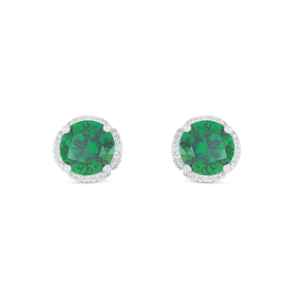 Sterling Silver 925 Earring Rhodium Plated Embedded With Emerald Zircon And White Zircon