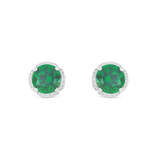 Sterling Silver 925 Earring Rhodium Plated Embedded With Emerald Zircon And White Zircon