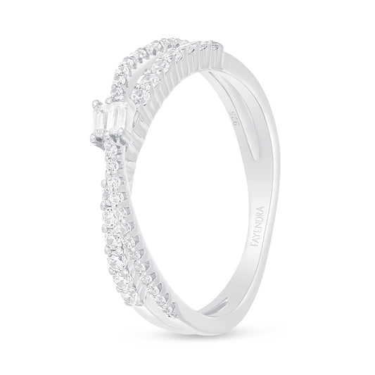 Sterling Silver 925 Ring Rhodium Plated Embedded With White Zircon