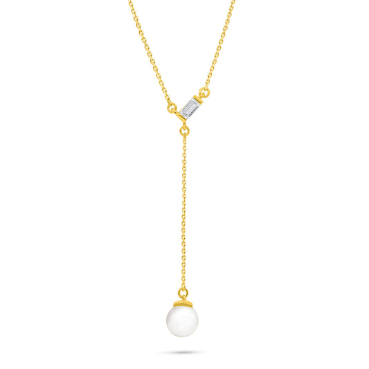 Sterling Silver 925 Necklace Golden Plated Embedded With Natural White Pearl And White Zircon