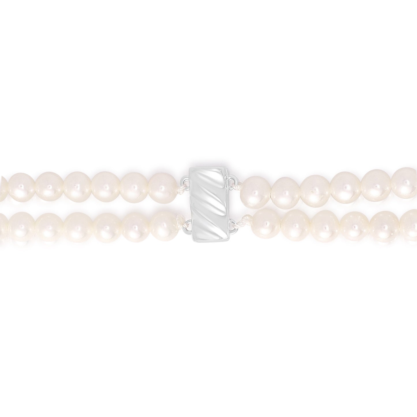 Necklace Of Natural White Pearl Double Strand, 5.5 - 6 mm Round Beads With A Sterling Silver 925 clasp
