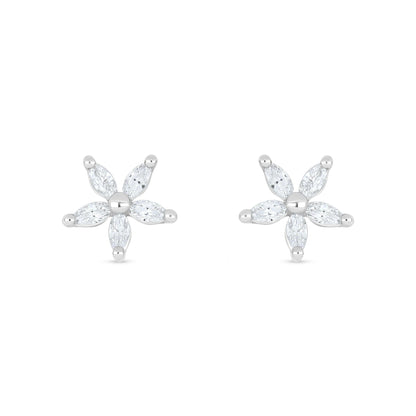 Sterling Silver 925 Earring Rhodium Plated Embedded With White Zircon