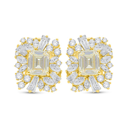 Sterling Silver 925 Earring Golden Plated Embedded With Yellow Diamond And White Zircon