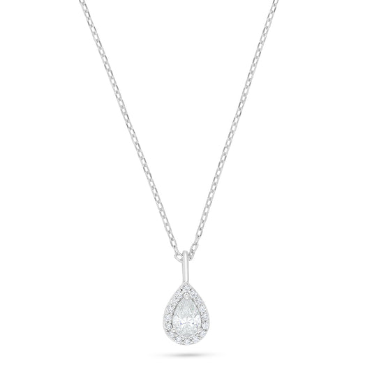 Sterling Silver 925 Necklace Rhodium Plated Embedded With White Zircon