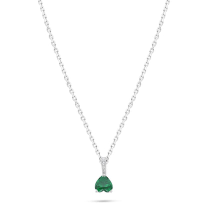 Sterling Silver 925 Necklace Rhodium Plated Embedded With Emerald Zircon And White Zircon