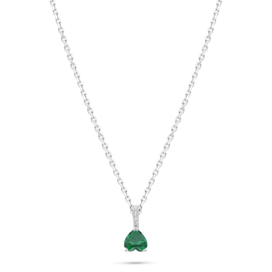 Sterling Silver 925 Necklace Rhodium Plated Embedded With Emerald Zircon And White Zircon