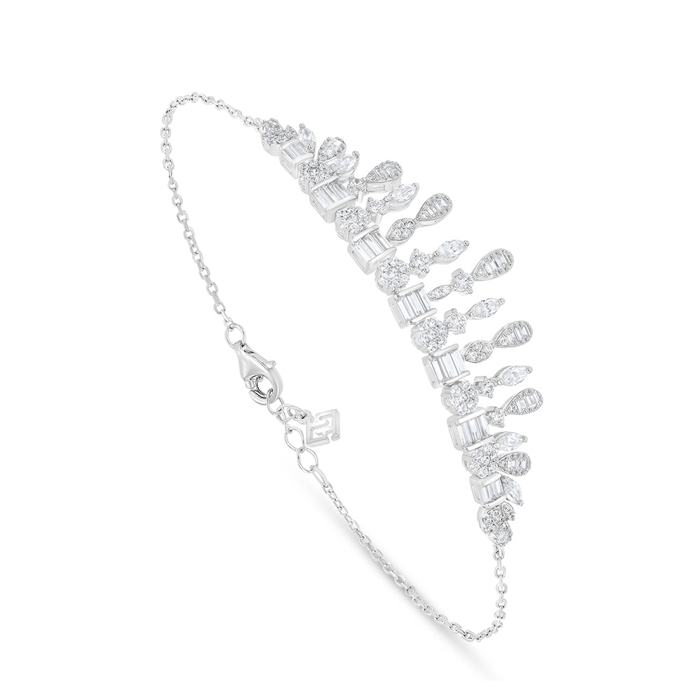 Sterling Silver 925 Bracelet Rhodium Plated Embedded With White Zircon
