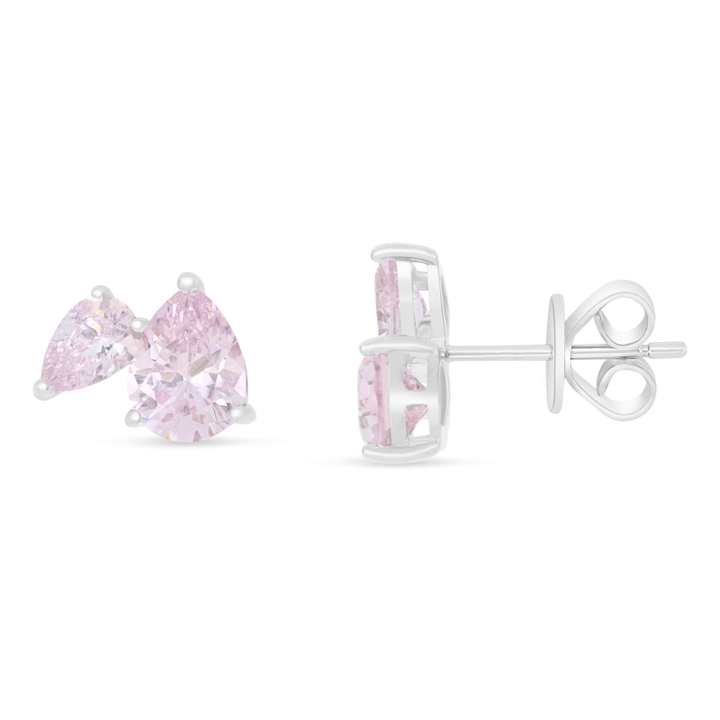 Sterling Silver 925 Earring Rhodium Plated Embedded With Pink Zircon And White Zircon