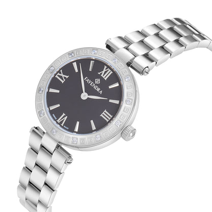 Stainless Steel 316L Watch Silver Color And White Zircon - BLACK MOP DIAL