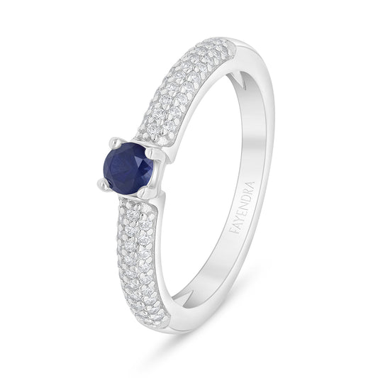 Sterling Silver 925 Ring Rhodium Plated Embedded With Sapphire Corundum And White Zircon