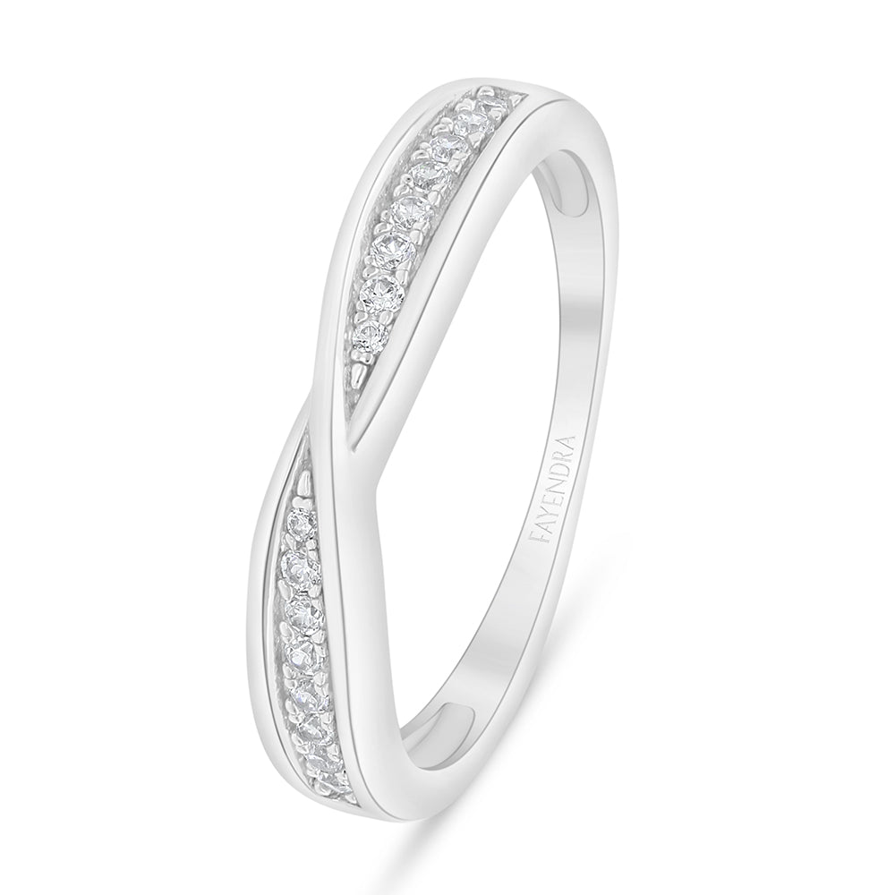 Sterling Silver 925 Ring Rhodium Plated Embedded With White Zircon