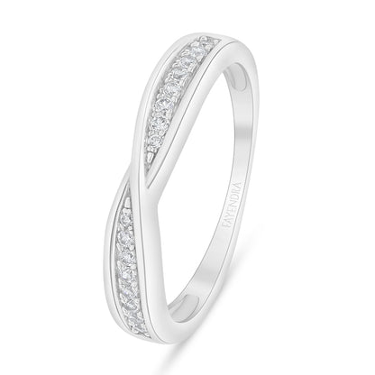 Sterling Silver 925 Ring Rhodium Plated Embedded With White Zircon