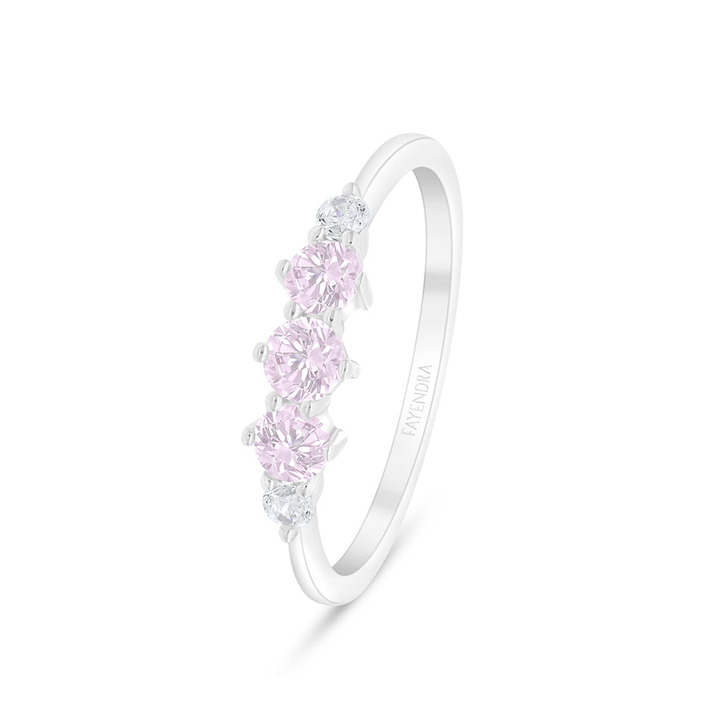 Sterling Silver 925 Ring Rhodium Plated Embedded With Pink Zircon And White Zircon