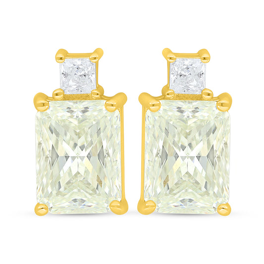 Sterling Silver 925 Earring Golden Plated Embedded With Yellow Diamond And White Zircon