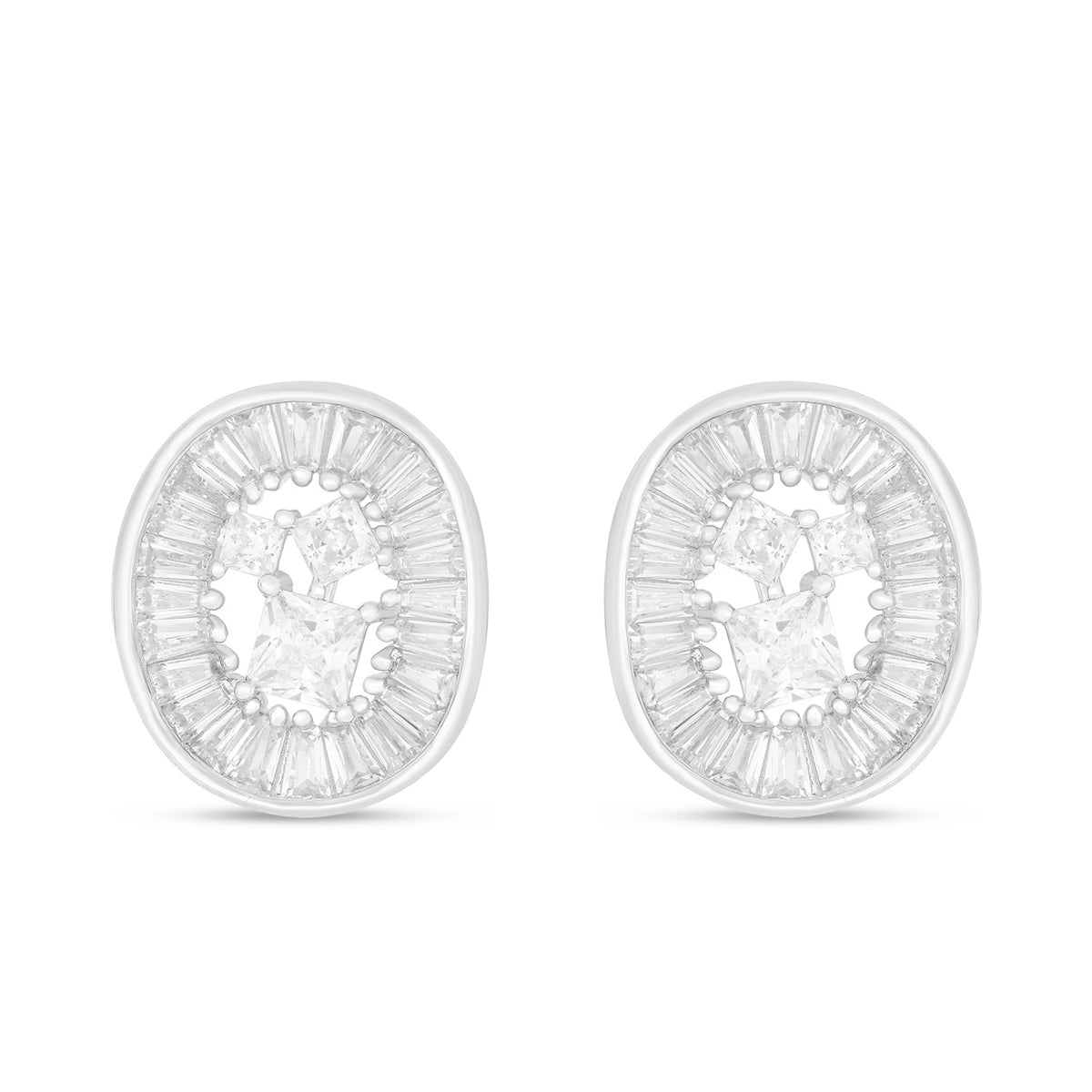 Sterling Silver 925 Earring Rhodium Plated Embedded With White Zircon