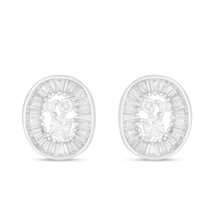 Sterling Silver 925 Earring Rhodium Plated Embedded With White Zircon