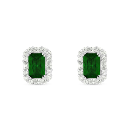 Sterling Silver 925 Earring Rhodium Plated Embedded With Emerald Zircon And White Zircon