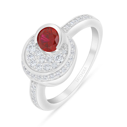 Sterling Silver 925 Ring Rhodium Plated Embedded With Ruby Corundum And White Zircon