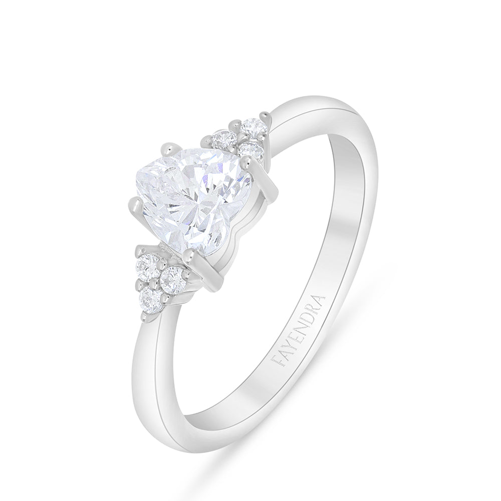 Sterling Silver 925 Ring Rhodium Plated Embedded With White Zircon