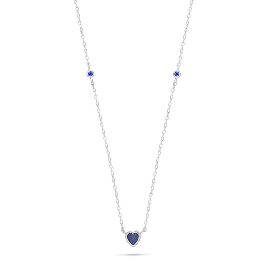 Sterling Silver 925 Necklace Rhodium Plated Embedded With Sapphire Corundum n