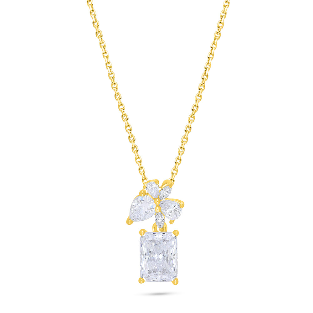 Sterling Silver 925 Necklace Golden Plated Embedded With White Zircon