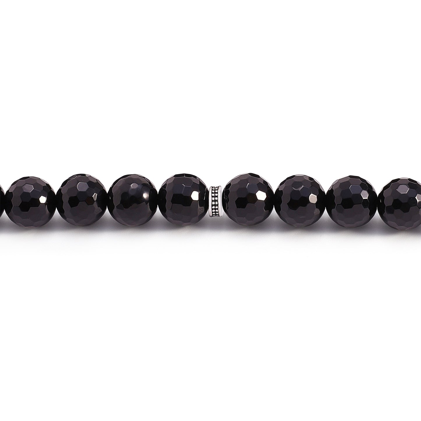 سبحة 33 احجار عقيق اسود بيلية 12 مم Faceted طقم ستانلس ستيل عيار 316L مطلى فضي واسود