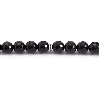 سبحة 33 احجار عقيق اسود بيلية 12 مم Faceted طقم ستانلس ستيل عيار 316L مطلى فضي واسود