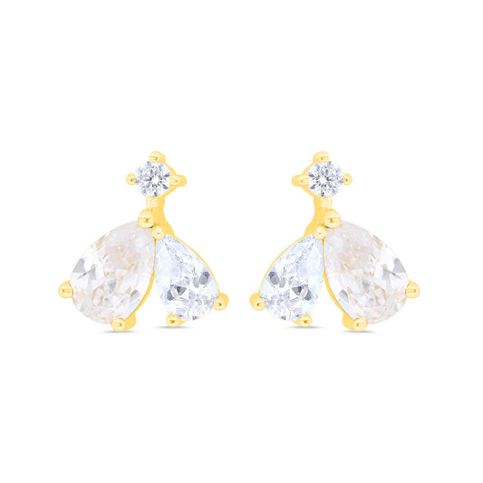 Sterling Silver 925 Earring Gold Plated Embedded With White Zircon