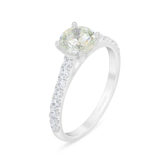 خاتم من الفضة الخالصة عيار 925 مطلي روديوم مرصع بالزركون الكناري الالماسي و فص ابيض