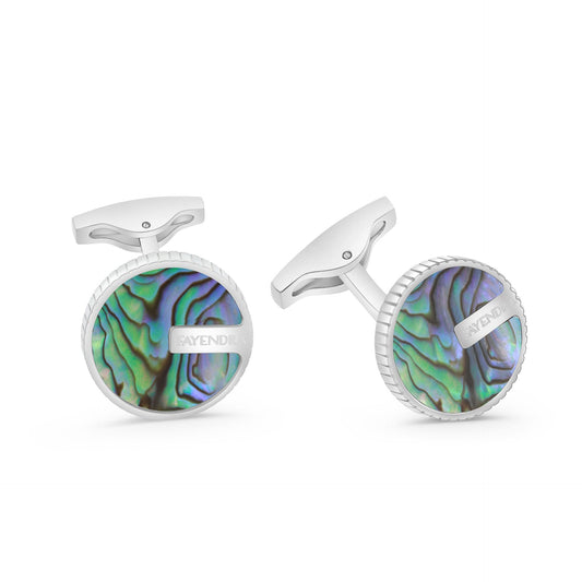 كبك ستانلس ستيل لون فضي و احجار صدف استرالي عيار L316