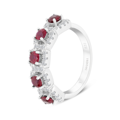 Sterling Silver 925 Ring Rhodium Plated Ruby Corundum