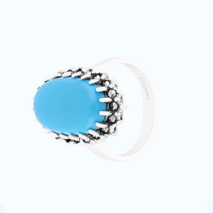 Sterling Silver 925 Ring Embedded With Natural Processed Turquoise And Marcasite Stones