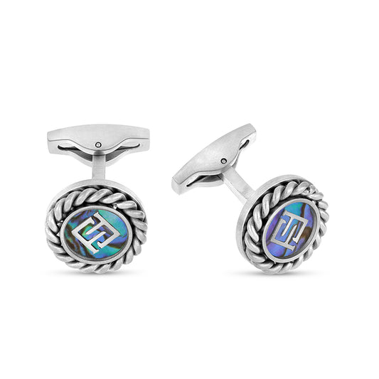 Stainless Steel Cufflink 316L Silver Color Embedded With Blue shell Matt Steel
